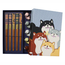 5 Pair Bamboo Chopsticks with Dog Rests Gift Set